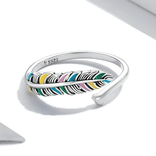 Anillo Pluma Colorida en Plata 925