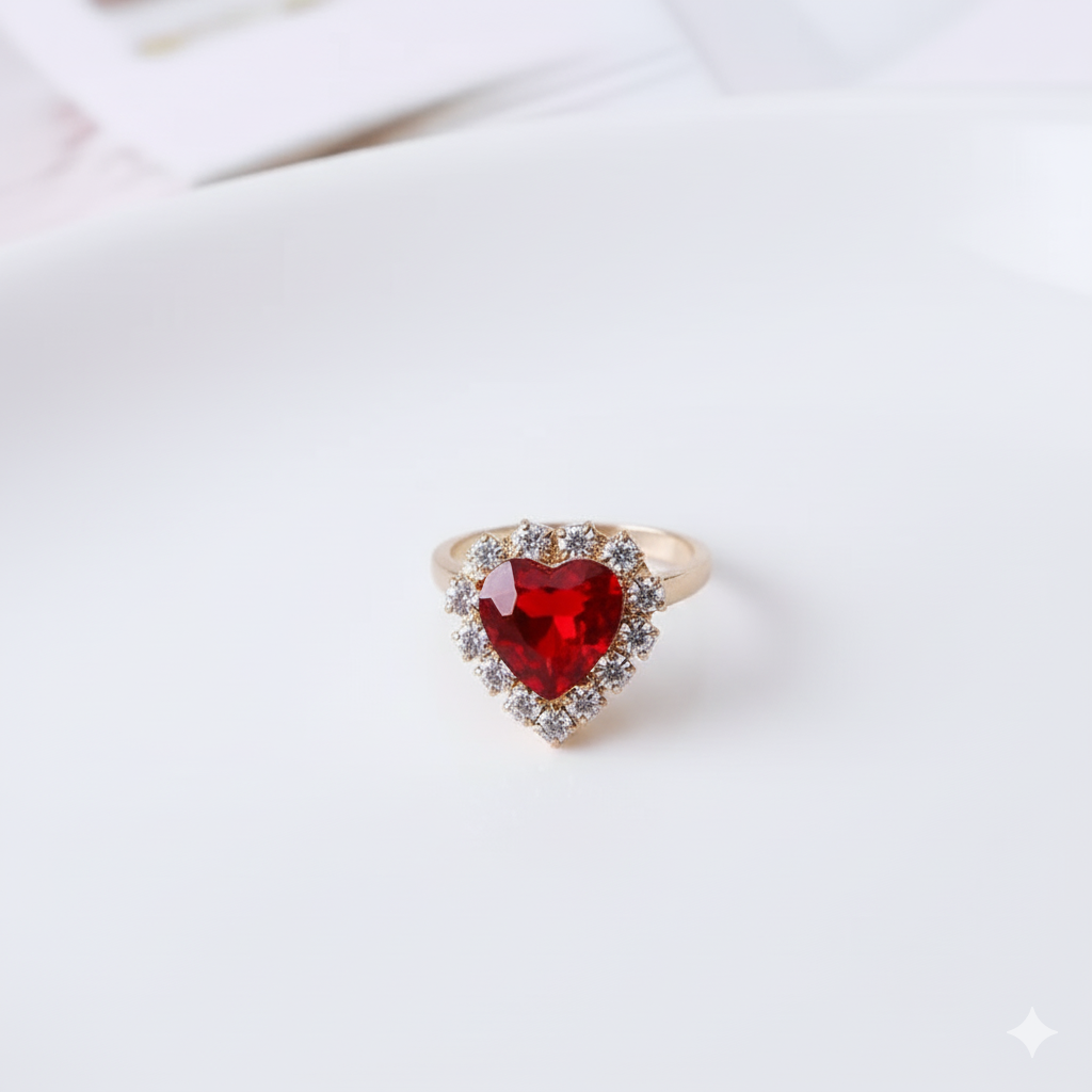 Conjunto de Joyas Corazón Enamorado - Collar, Aros y Anillo