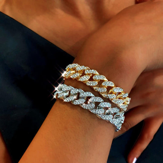 Pulsera Cubana con Incrustaciones de Circonita