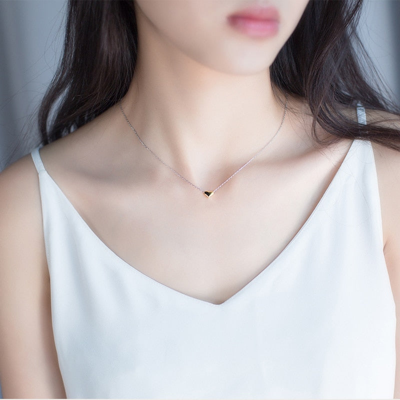 Collar Corazón Dorado y Cadena en Plata