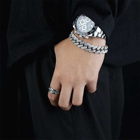 Pulsera Cubana con Incrustaciones de Circonita