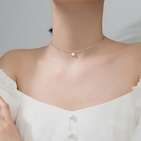 Collar Punto de Luz Cristal Circonita Plata Ajustable