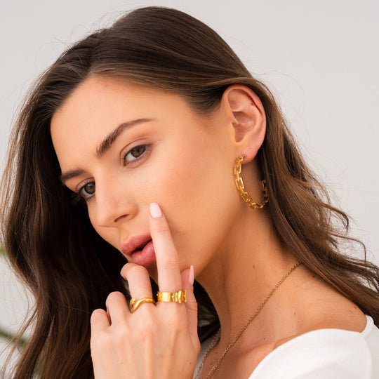 Pendientes de Aro con Eslabones Chapados en Oro de 18K