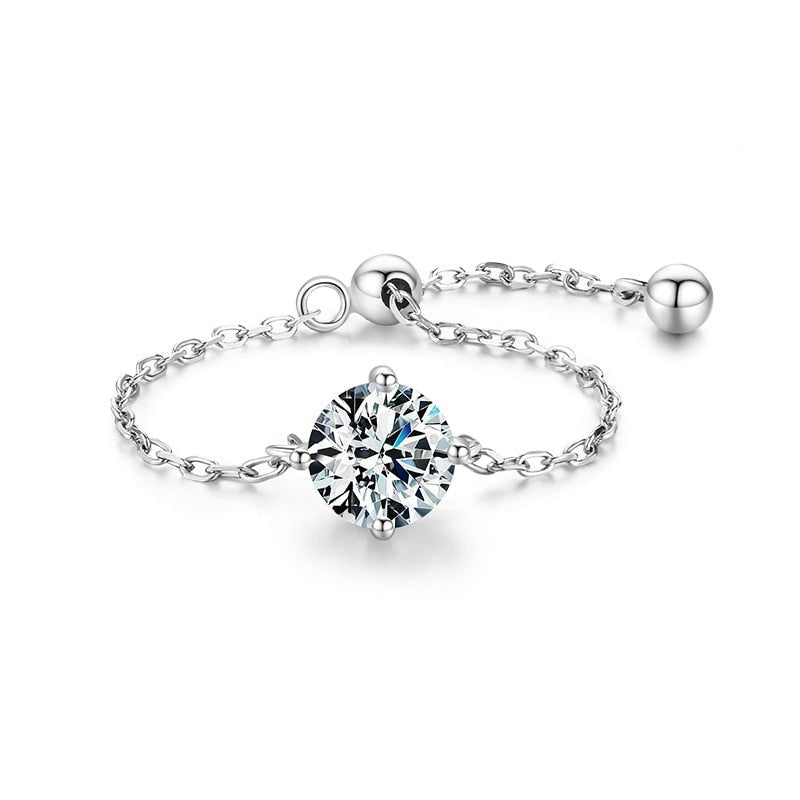 Anillo de Plata con Cristal de Circonita y Cadena Ajustable